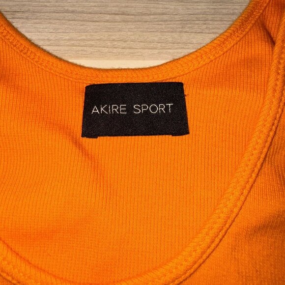 Akire Sport Orange Ribbed Knit Scoop Neck Crop Tank Top Women's S - Picture 2 of 6